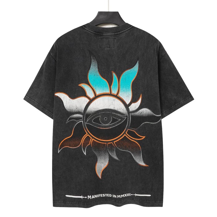 Retro Alien Streetwear Front Space Warrior UFO Vintage Comic Gothic Letter Print Back Gradient Sun Eye Symbol T-Shirt 2 colors 29345673