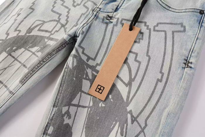 1:1 quality version Ripped Earth Outline 1999 Print Washed Jeans 29345268