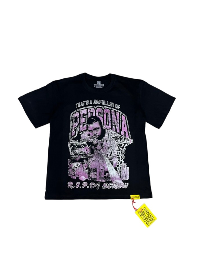 Retro Southern Rap Streetwear Black Base Faded Wash DJ Screw Portrait Typography Print T-Shirt 29345274