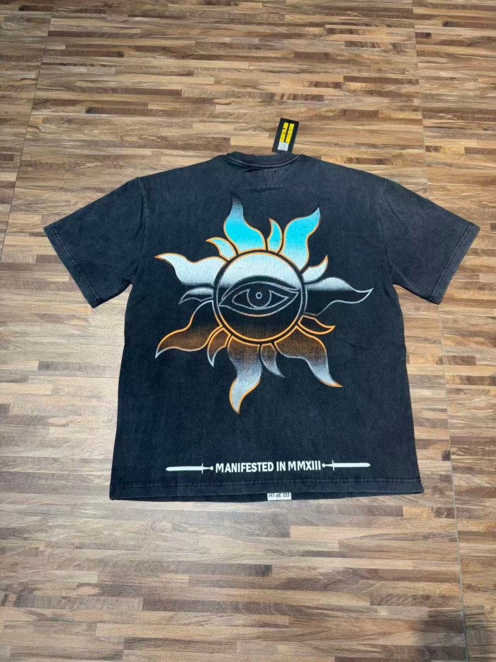 Retro Alien Horror Streetwear Front Vintage Space Warrior Monster Distressed Comic Gothic Letter Print Back Gradient Sun Eye Symbol T-Shirt 29345682