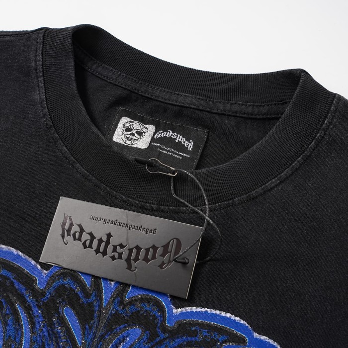 Retro Dark Dream Streetwear Front Blue Outline Graffiti Letter Starry Human Silhouette Scene Back Blue Border Galaxy GS Logo T-Shirt 29345676