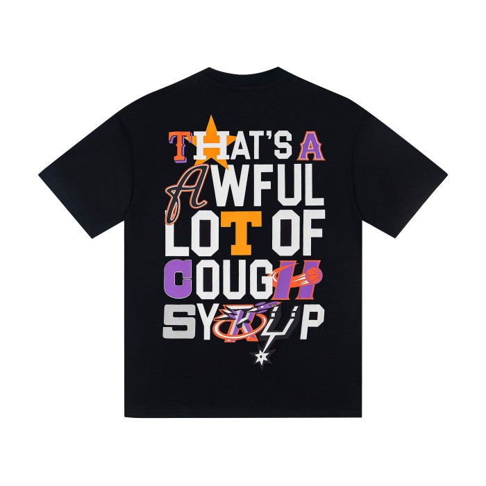 Y2K Modern Street Front Tiny Star Accent Multicolor Letter Back Big Mixed Color Stacked Text Print T-Shirt 29345354