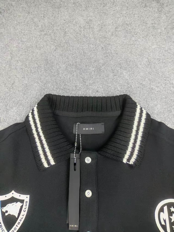 Amiri Double Emblem Logo Large Horizontal Letter Print Oversized Striped Collar Polo  Shirt 2 colors 29307078