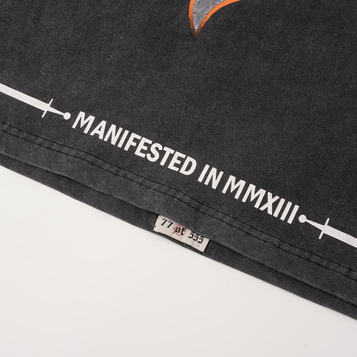 Retro Alien Horror Streetwear Front Vintage Space Warrior Monster Distressed Comic Gothic Letter Print Back Gradient Sun Eye Symbol T-Shirt 29345682