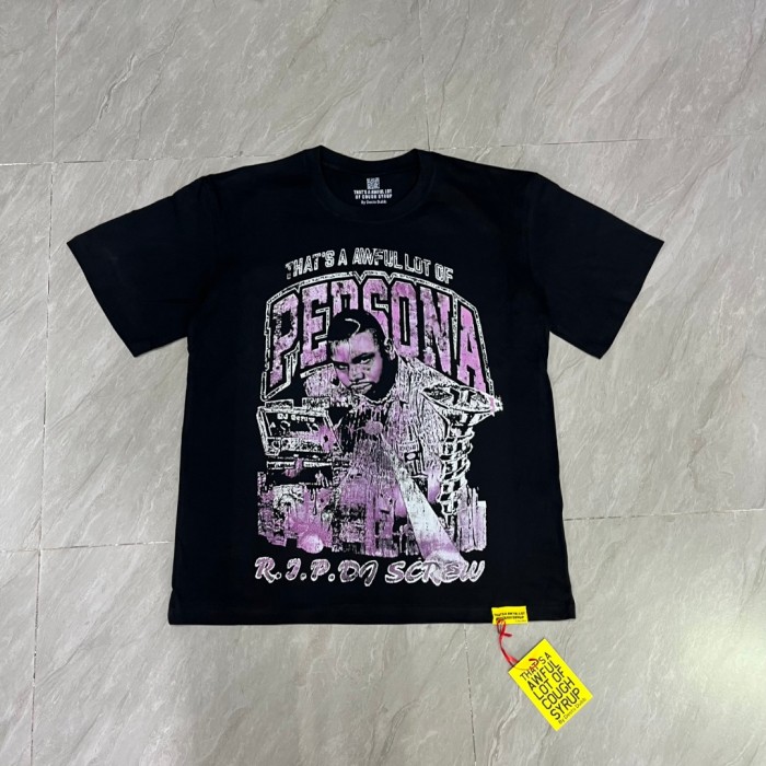 Retro Southern Rap Streetwear Black Base Faded Wash DJ Screw Portrait Typography Print T-Shirt 29345274