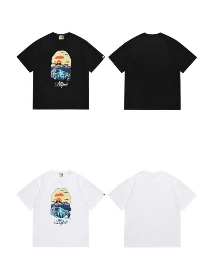 Outdoor Fishing Scenery Ape Head Print Tee 2 colors 29345617