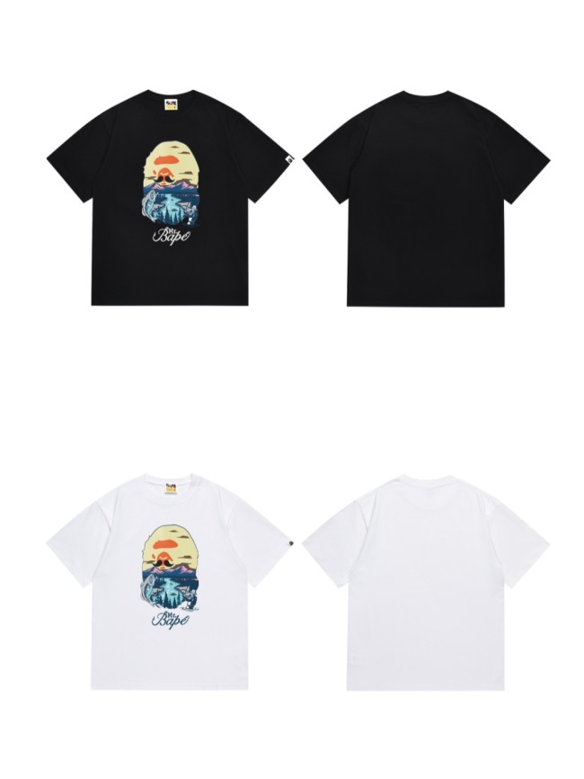 Outdoor Fishing Scenery Ape Head Print Tee 2 colors 29345617