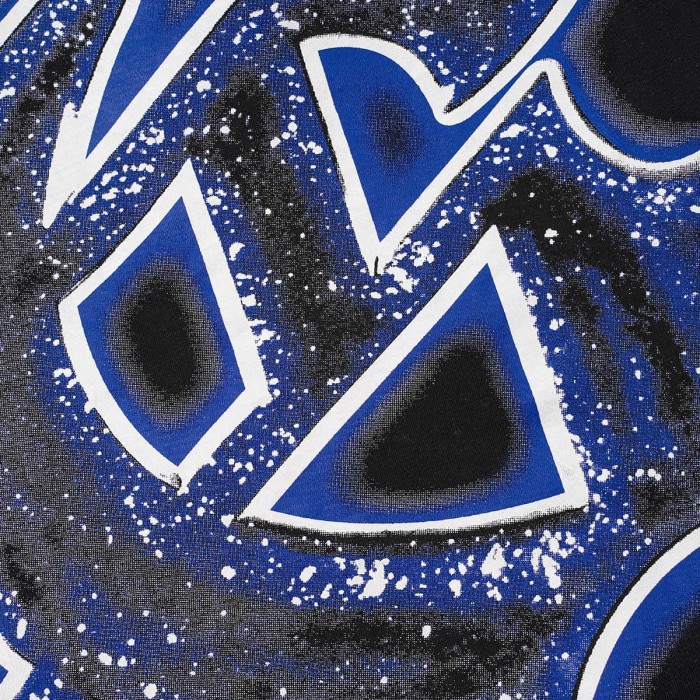Retro Dark Dream Streetwear Front Blue Outline Graffiti Letter Starry Human Silhouette Scene Back Blue Border Galaxy GS Logo T-Shirt 29345676