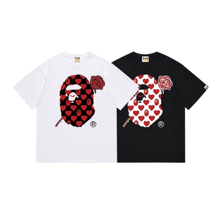 Red Rose Heart Letter Ape Head Print Tee 2 colors 29345616
