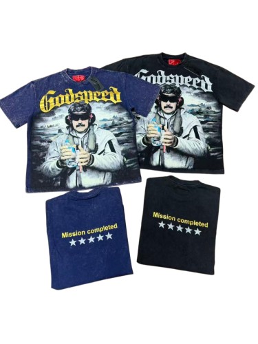 Godspeed Retro Motorsport Streetwear Front Vintage Racer Portrait Gothic Letter Jet Plane Scene Print Back Yellow Slogan Five Star T-Shirt 3 colors 29347762