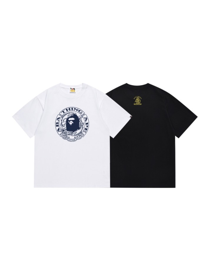 A Bathing Ape Bape Ape Head Pisces Letter Round Seal Print Tee 2 colors 29348077