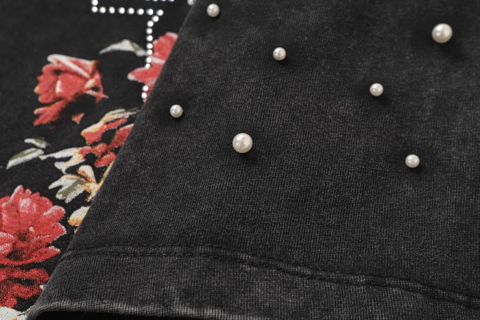 Godspeed Retro Dark Space Gothic Streetwear Front Astronaut Skeleton Rose Bush Rhinestone Gothic Letter Print Single Side T-Shirt 2 colors 29348018