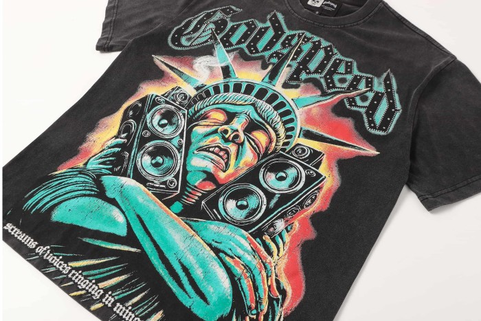 Godspeed Retro Liberty Hip Hop Streetwear Front Liberty Statue Speaker Sunset Rhinestone Gothic Letter Print T-Shirt 2 colors 29347771