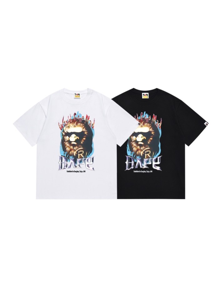 A Bathing Ape Bape Mad World Rock Ape Blue Flame Metallic Letter Print Tee 2 colors 29347628