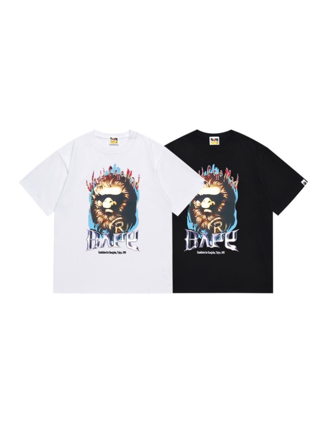 A Bathing Ape Bape Mad World Rock Ape Blue Flame Metallic Letter Print Tee 2 colors 29347628
