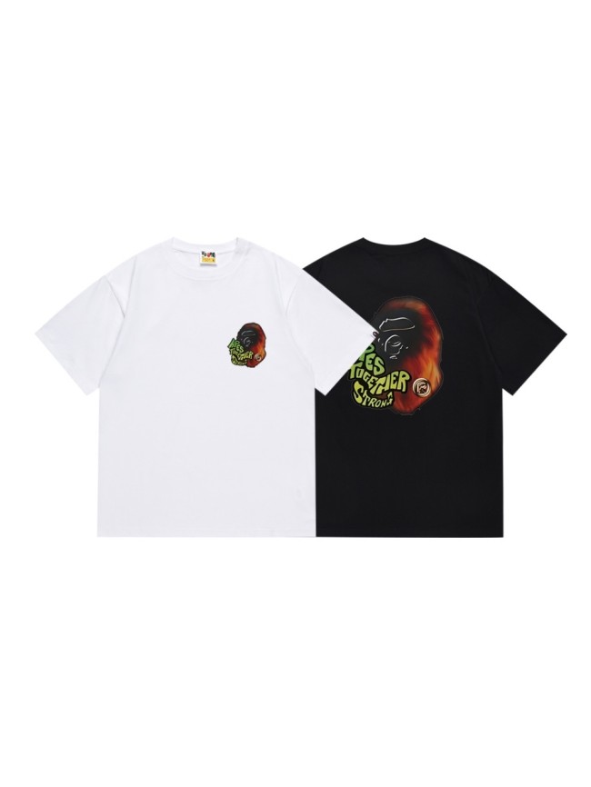 A Bathing Ape Bape Flame Fuzzy Ape Head Color Contrast Graffiti Letter Print Tee 2 colors 29348041