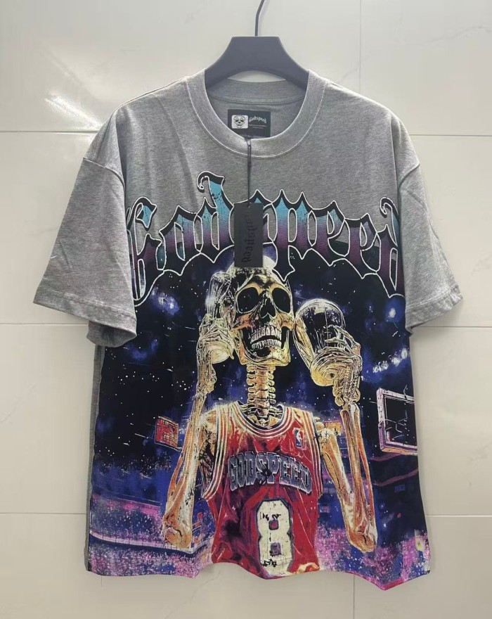 Godspeed West Coast Casual Fashion Front Stadium Skeleton Basketball Player Number 8 Jersey Gradient Gothic Text Print T-Shirt 29348161