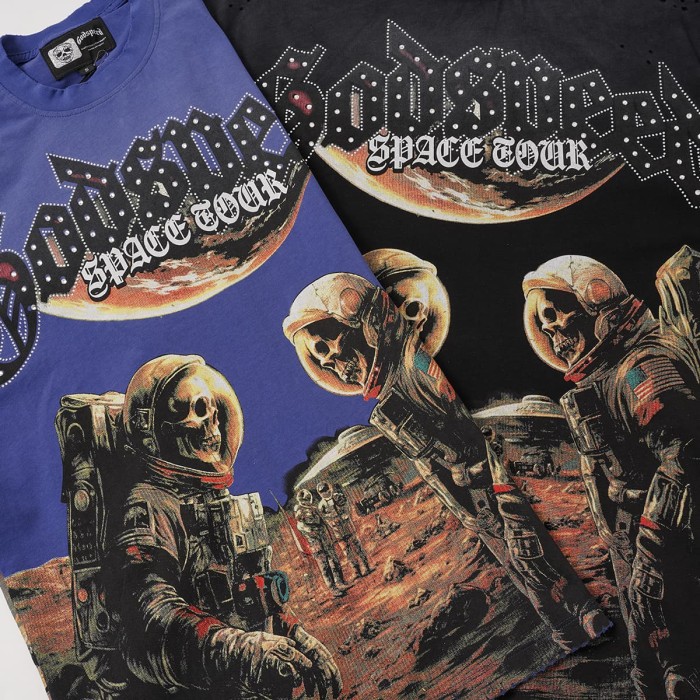 Godspeed Retro Space Tour Streetwear Front Rhinestone Gothic Letter Moon Astronaut Alien Scene Print T-Shirt 2 colors 29347750