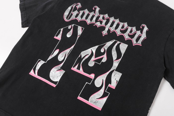 Godspeed Retro Varsity Basketball Streetwear Front Skeleton Basketball Team Vintage Gothic Letter Print Back Green Outline Flame Crackle Number 14 T-Shirt 2 colors 29347777