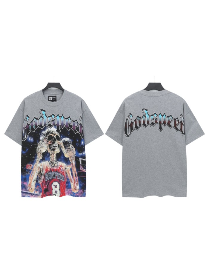 Godspeed West Coast Casual Fashion Front Stadium Skeleton Basketball Player Number 8 Jersey Gradient Gothic Text Print T-Shirt 29348161