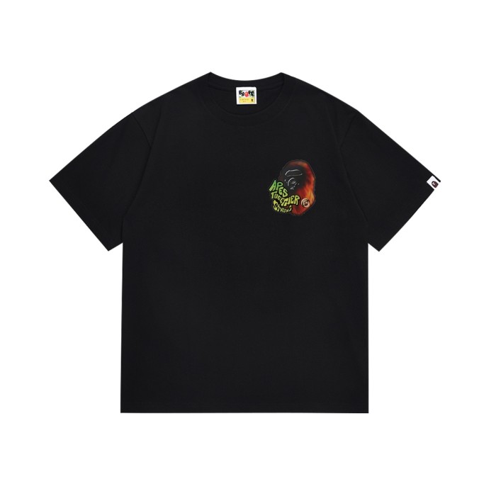A Bathing Ape Bape Flame Fuzzy Ape Head Color Contrast Graffiti Letter Print Tee 2 colors 29348041