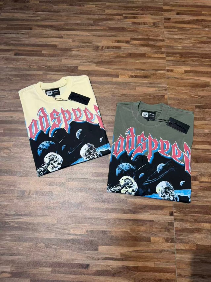Godspeed Retro Cosmic Horror Streetwear Front Galaxy Space Skeleton Businessmen Chess Game Gothic Letter Print T-Shirt 2 colors 29347700