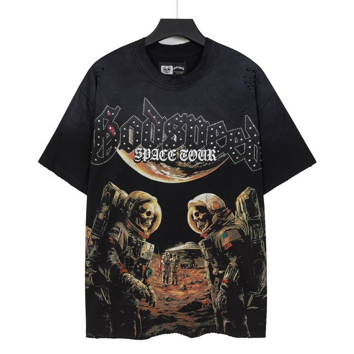 Godspeed Retro Space Tour Streetwear Front Rhinestone Gothic Letter Moon Astronaut Alien Scene Print T-Shirt 2 colors 29347750