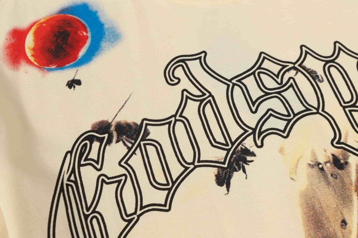 Godspeed Retro Cosmic Skeleton Streetwear Front Astronaut Skeleton Sunflower Bee Planet Gothic Letter Print T-Shirt 29348138