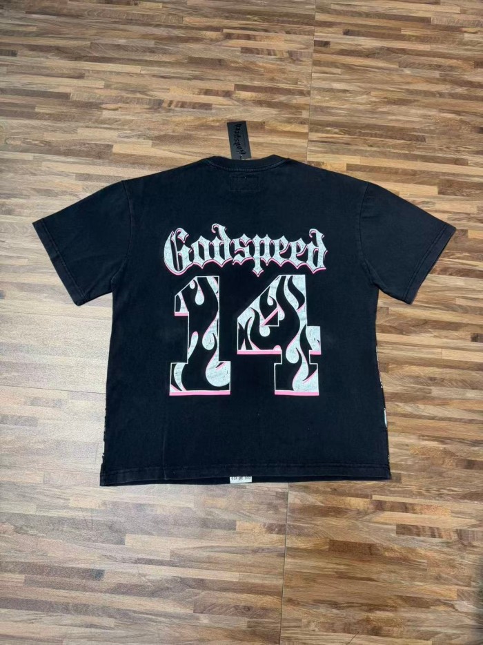 Godspeed Retro Varsity Basketball Streetwear Front Skeleton Basketball Team Vintage Gothic Letter Print Back Green Outline Flame Crackle Number 14 T-Shirt 2 colors 29347777