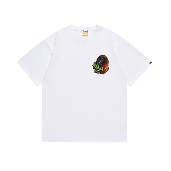 A Bathing Ape Bape Flame Fuzzy Ape Head Color Contrast Graffiti Letter Print Tee 2 colors 29348041