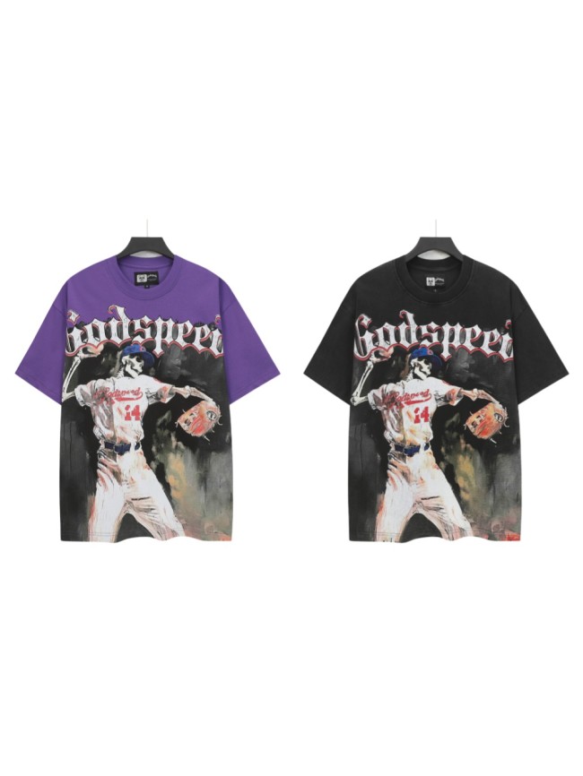 Godspeed Retro Baseball Varsity Streetwear Front Skeleton Baseball Player Vintage Gothic Typography Print T-Shirt 2 colors 29348093
