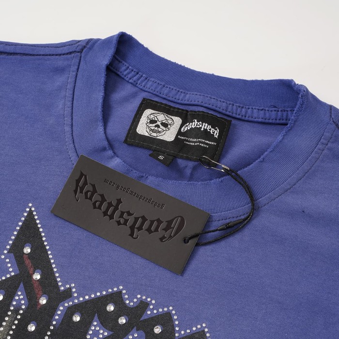 Godspeed Retro Space Tour Streetwear Front Rhinestone Gothic Letter Moon Astronaut Alien Scene Print T-Shirt 2 colors 29347750