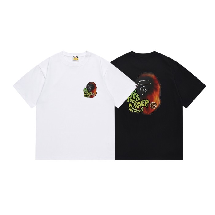 A Bathing Ape Bape Flame Fuzzy Ape Head Color Contrast Graffiti Letter Print Tee 2 colors 29348041