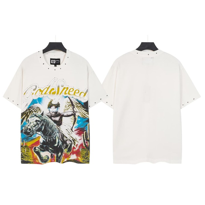 Godspeed Retro Western Cupid Streetwear Front Desert Cactus Winged Angel Kid Archer Horse Gradient Rhinestone Letter Print T-Shirt 2 colors 29348030