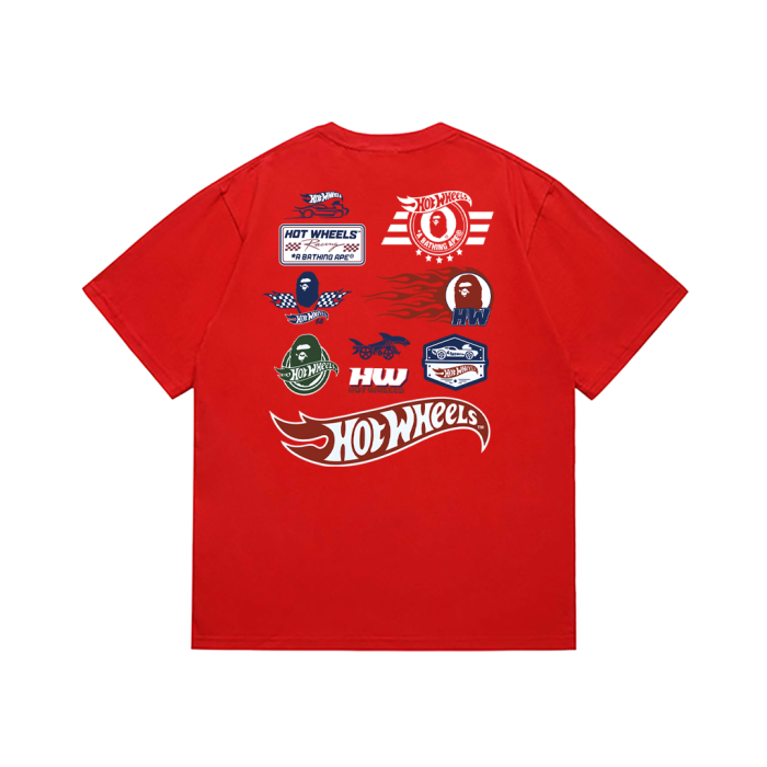A Bathing Ape Bape Hot Wheels Co-branded Star Stripe Ape Logo Racing Element Multi Badge Print Tee 3 colors 29347616