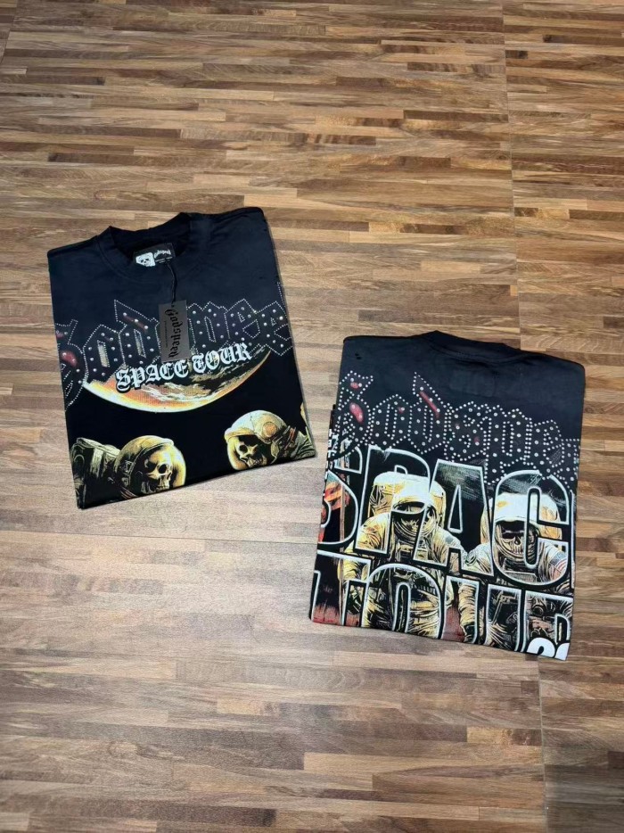 Godspeed Retro Space Tour Streetwear Front Rhinestone Gothic Letter Moon Astronaut Alien Scene Print T-Shirt 2 colors 29347750
