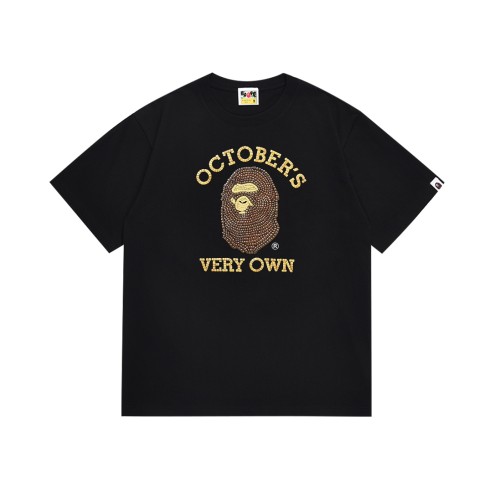 A Bathing Ape Bape OVO Co-branded Full Rhinestone Brown Ape Head Print Tee 2 colors 29347618