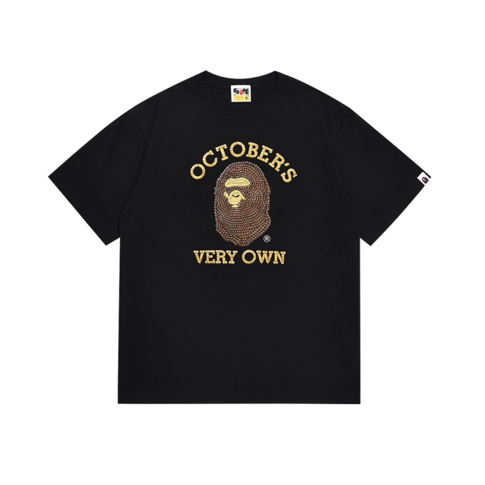 A Bathing Ape Bape OVO Co-branded Full Rhinestone Brown Ape Head Print Tee 2 colors 29347618