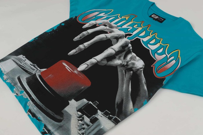 Godspeed Streetwear Front Skeleton Hand Press Button Graffiti Gradient Letter Print Back Large Stacked Patriotic Slogan T-Shirt 3 colors 29348099
