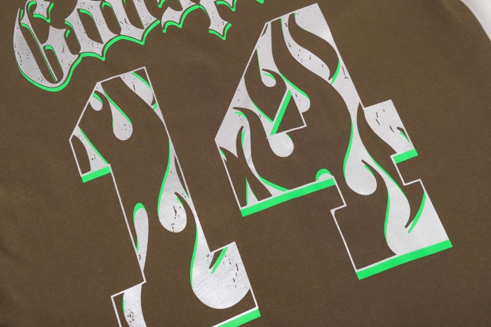 Godspeed Retro Varsity Basketball Streetwear Front Skeleton Basketball Team Vintage Gothic Letter Print Back Green Outline Flame Crackle Number 14 T-Shirt 2 colors 29347777