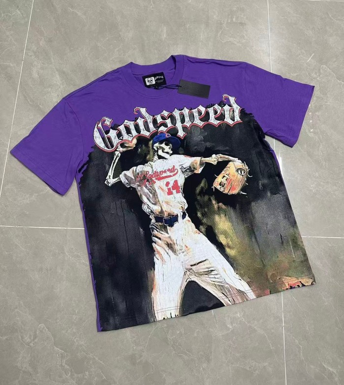 Godspeed Retro Baseball Varsity Streetwear Front Skeleton Baseball Player Vintage Gothic Typography Print T-Shirt 2 colors 29348093
