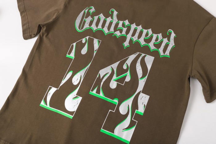 Godspeed Retro Varsity Basketball Streetwear Front Skeleton Basketball Team Vintage Gothic Letter Print Back Green Outline Flame Crackle Number 14 T-Shirt 2 colors 29347777