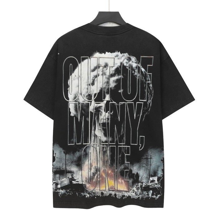 Godspeed Streetwear Front Skeleton Hand Press Button Graffiti Gradient Letter Print Back Large Stacked Patriotic Slogan T-Shirt 3 colors 29348099