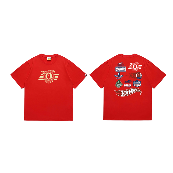 A Bathing Ape Bape Hot Wheels Co-branded Star Stripe Ape Logo Racing Element Multi Badge Print Tee 3 colors 29347616