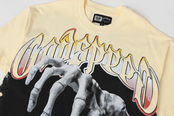 Godspeed Streetwear Front Skeleton Hand Press Button Graffiti Gradient Letter Print Back Large Stacked Patriotic Slogan T-Shirt 3 colors 29348099