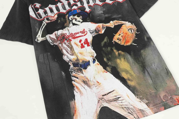 Godspeed Retro Baseball Varsity Streetwear Front Skeleton Baseball Player Vintage Gothic Typography Print T-Shirt 2 colors 29348093