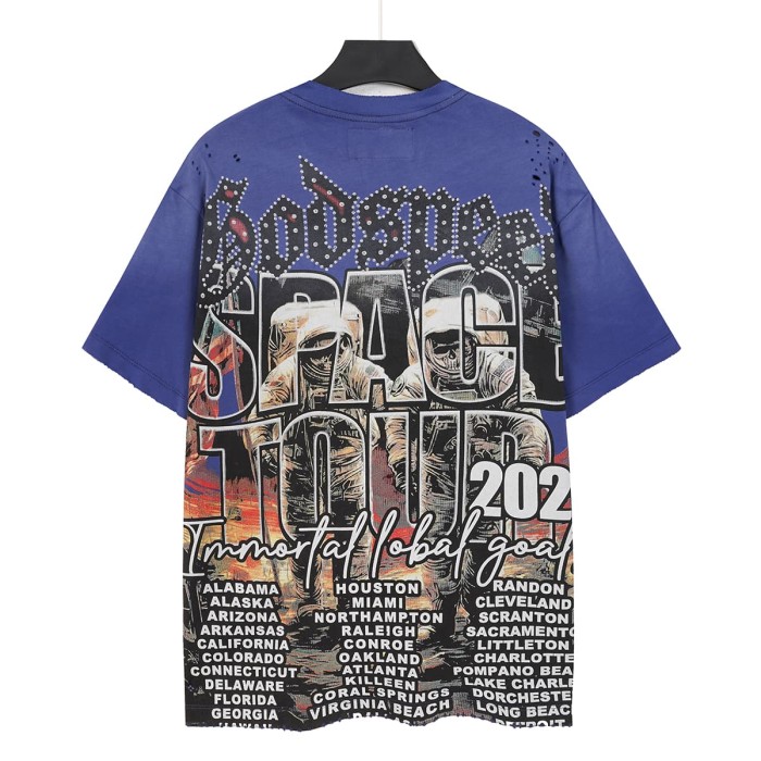 Godspeed Retro Space Tour Streetwear Front Rhinestone Gothic Letter Moon Astronaut Alien Scene Print T-Shirt 2 colors 29347750