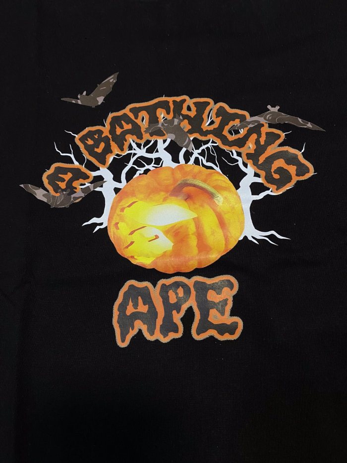 A Bathing Ape Bape Halloween Pumpkin Letter Bat Pattern Print Tee 2 colors 29348063