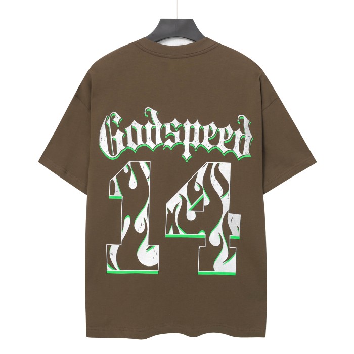 Godspeed Retro Varsity Basketball Streetwear Front Skeleton Basketball Team Vintage Gothic Letter Print Back Green Outline Flame Crackle Number 14 T-Shirt 2 colors 29347777