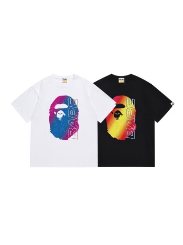 A Bathing Ape Bape Gradient Grainy Texture Ape Head Letter Print Tee 2 colors 29348045